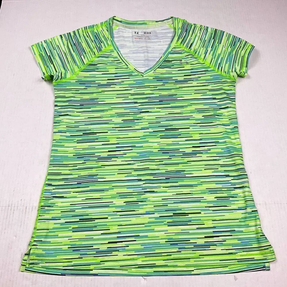 Under Armour Womens Heatgear T-Shirt Green Fitted Short Sleeve Stretchy Medium